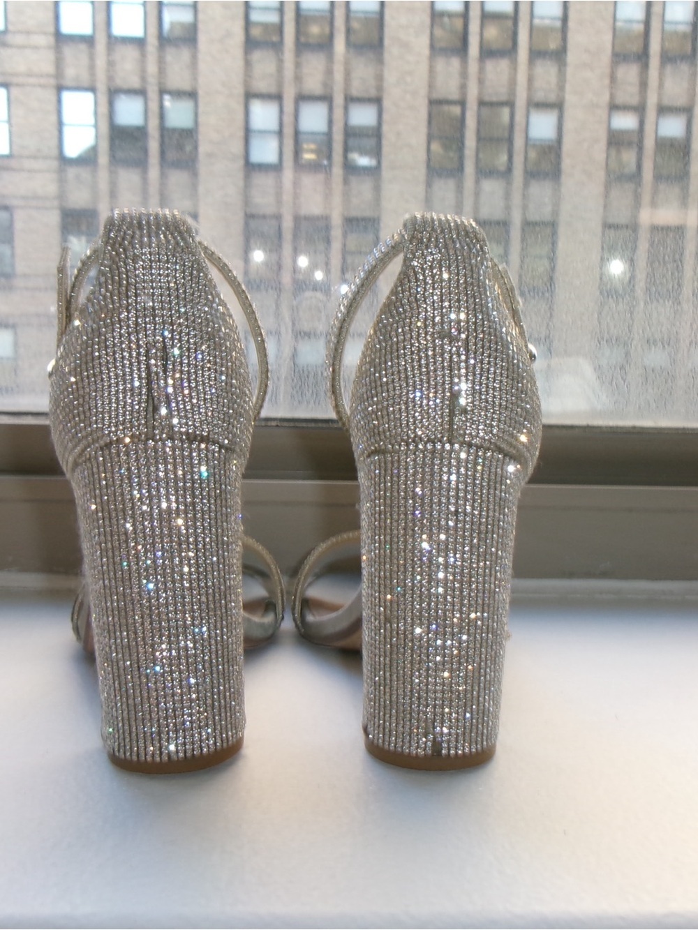 Steve Madden Silver Rhinestone Block Heel Sandals - Picture 4 of 6
